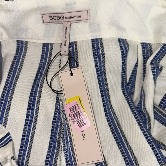 Bcbgeneration Pants Women's 12 Off White Blue Striped Cropped Tie Waist Trousers - Picture 3 of 6